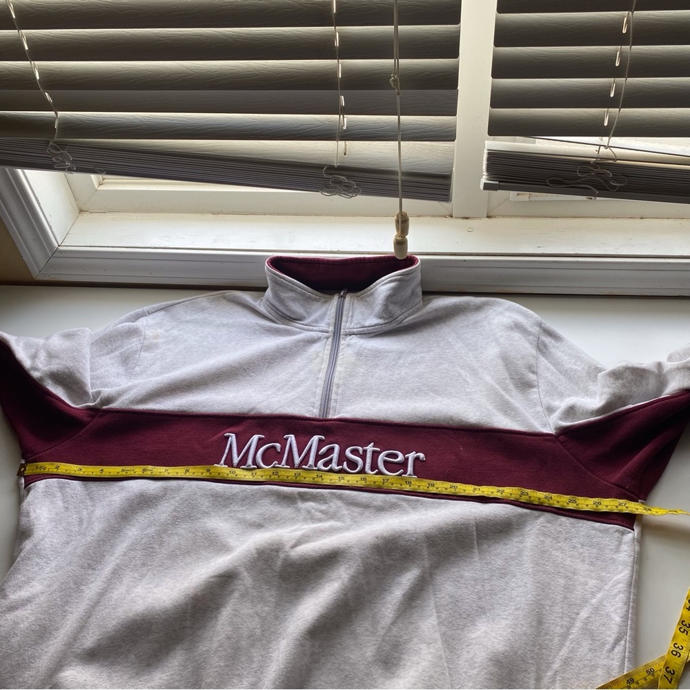 Y2K McMaster University Unique Wool Quarter Zip Sweatshirt Grey Burgundy XXL - Picture 13 of 16